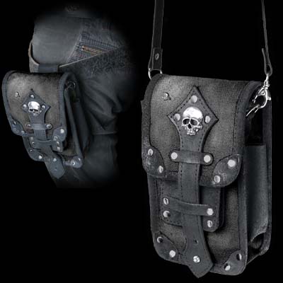 Gentleman officer's belt pouch, (with detachable shoulder strap option), of 'vintage' cotton canvas and leather, with mobile phone and pen pockets. Approx. dimensions: 12cm (4�") wide X 20cm (8") high X 6.5cm (2�") deep. 